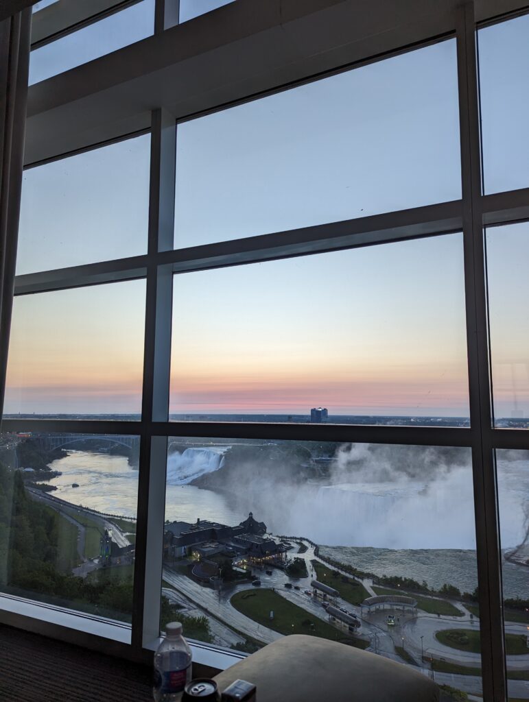 Sunrise from the hotel room at Marriott on the Falls